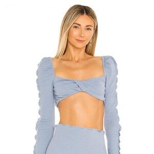 Camila Coelho Light Blue Long Sleeve Crop Top